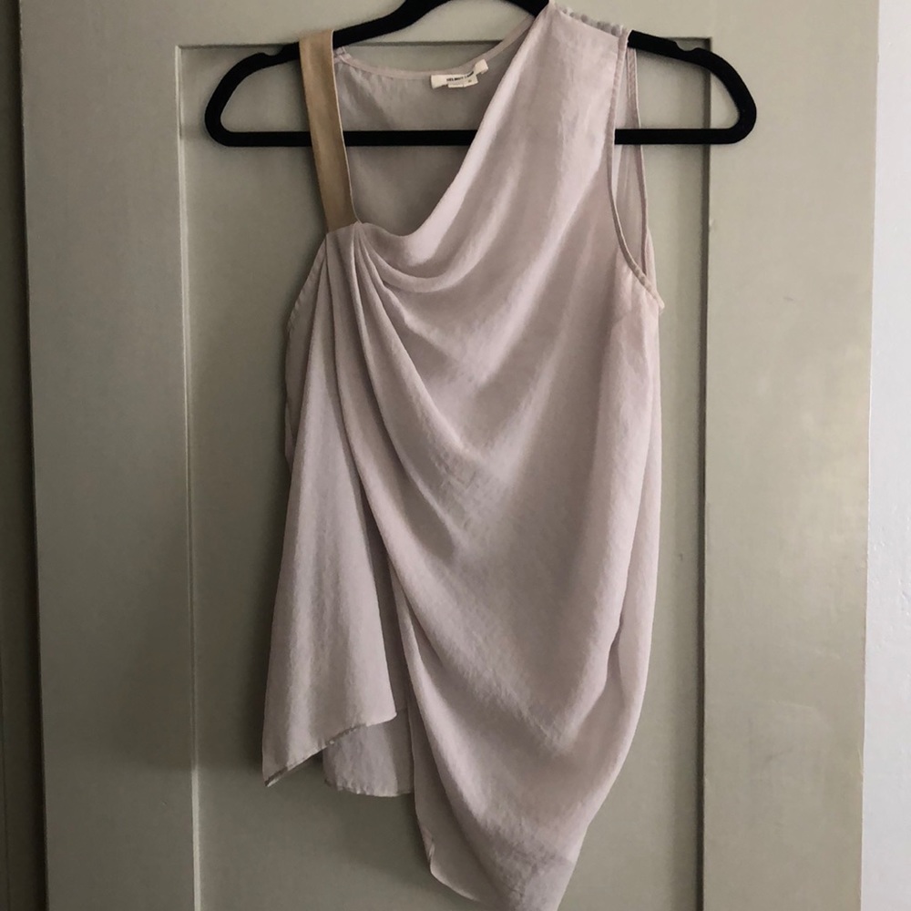 Helmut Lang Leather and chiffon asymmetrical top